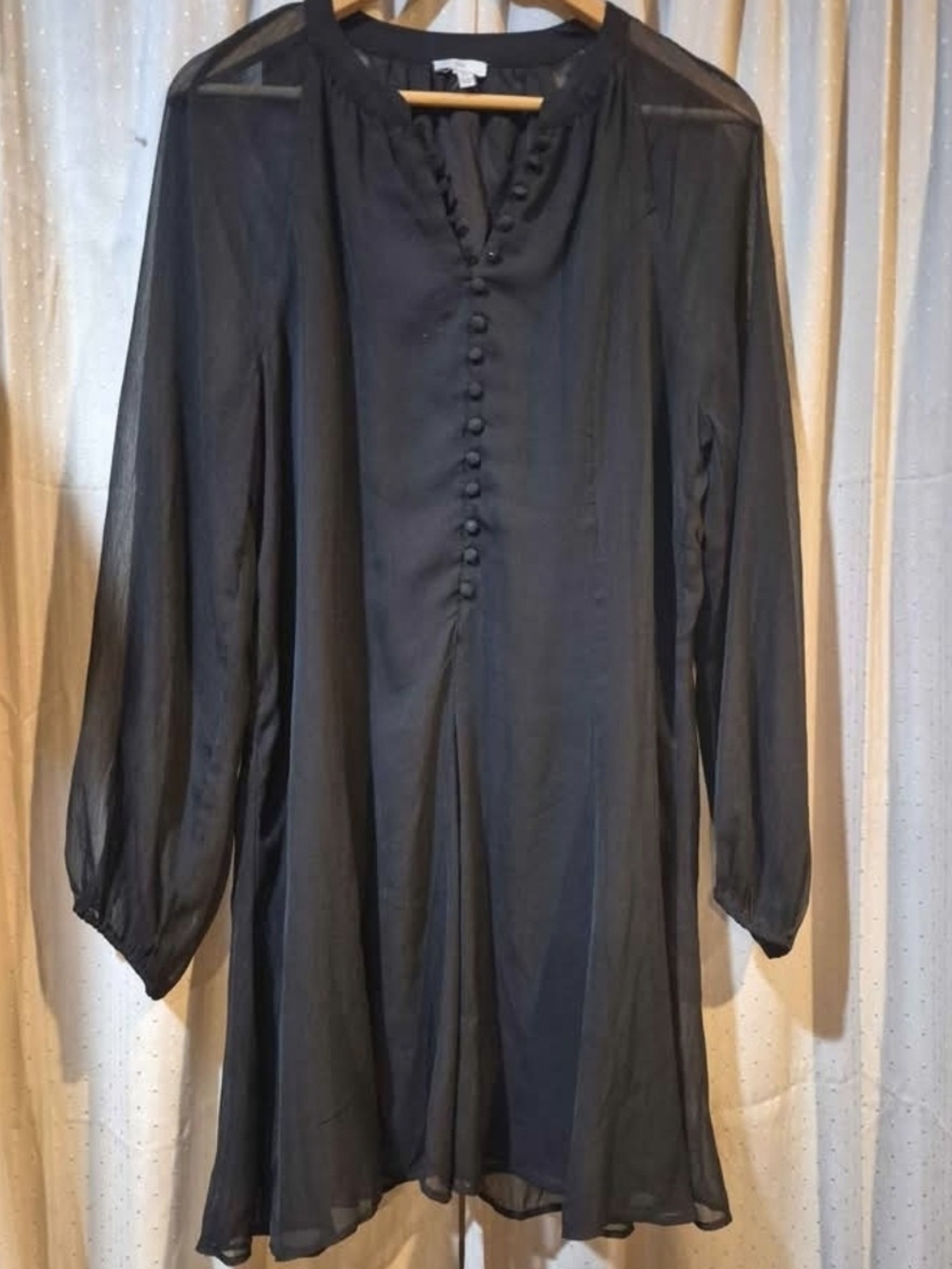 Joie Caviar Black Balloon Sleeve Chiffon Swing Dress M
